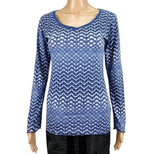 Erge shirt womens S blue long sleeve relaxed lightweight distressed geometric